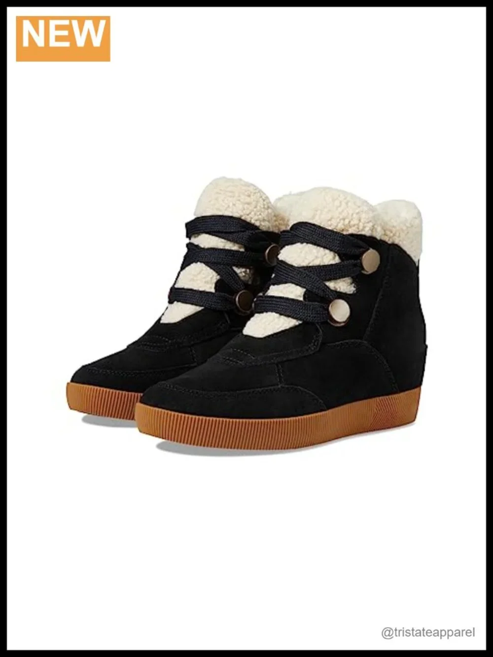 Waterproof Suede Ankle Wedge Boots Faux Shearling Winter Snow Booties
